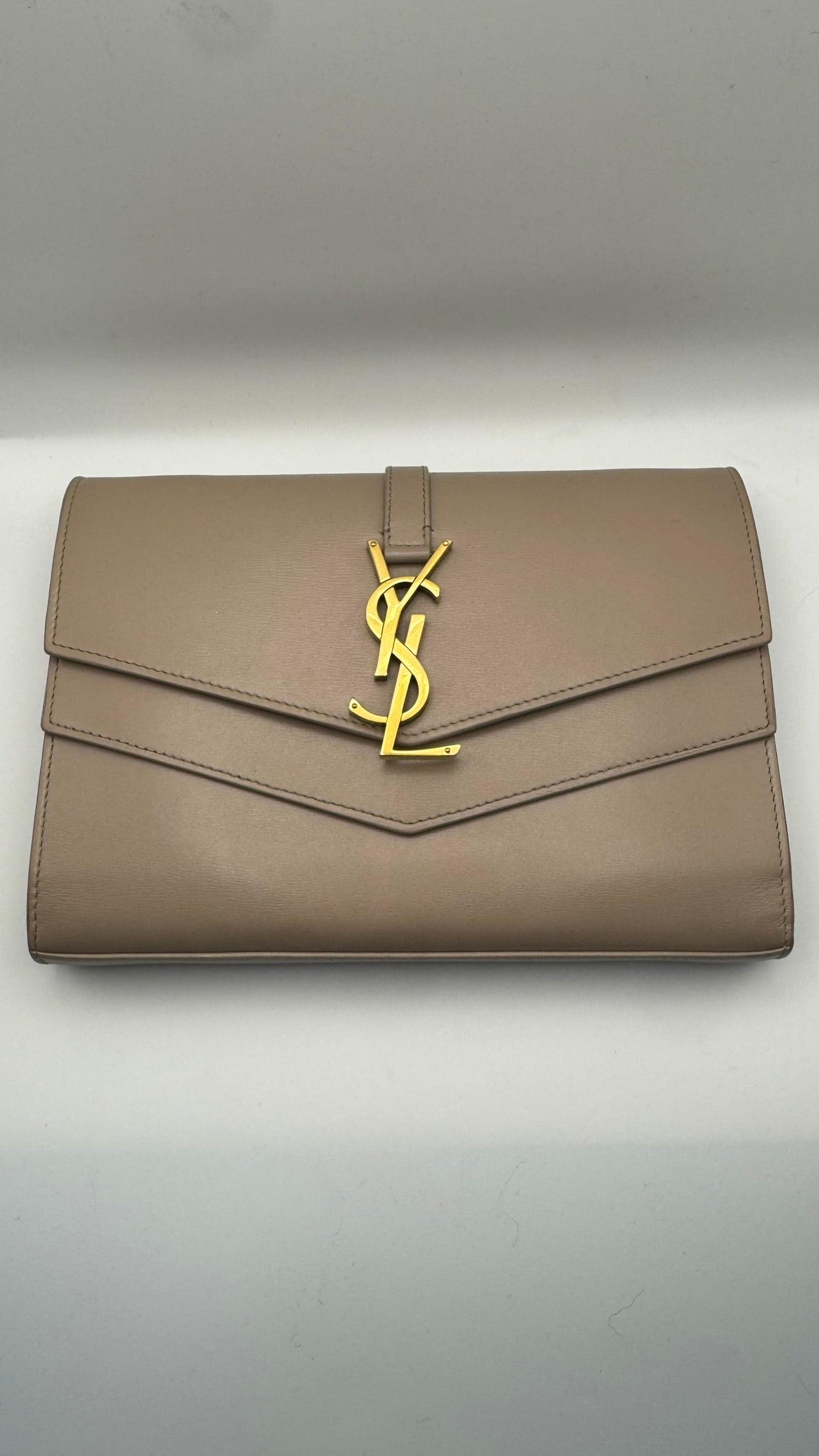 Saint Laurent YSL Envelope Chain Wallet WOC – Taupe