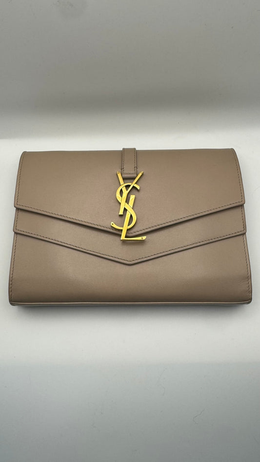 Saint Laurent YSL Envelope Chain Wallet WOC – Taupe