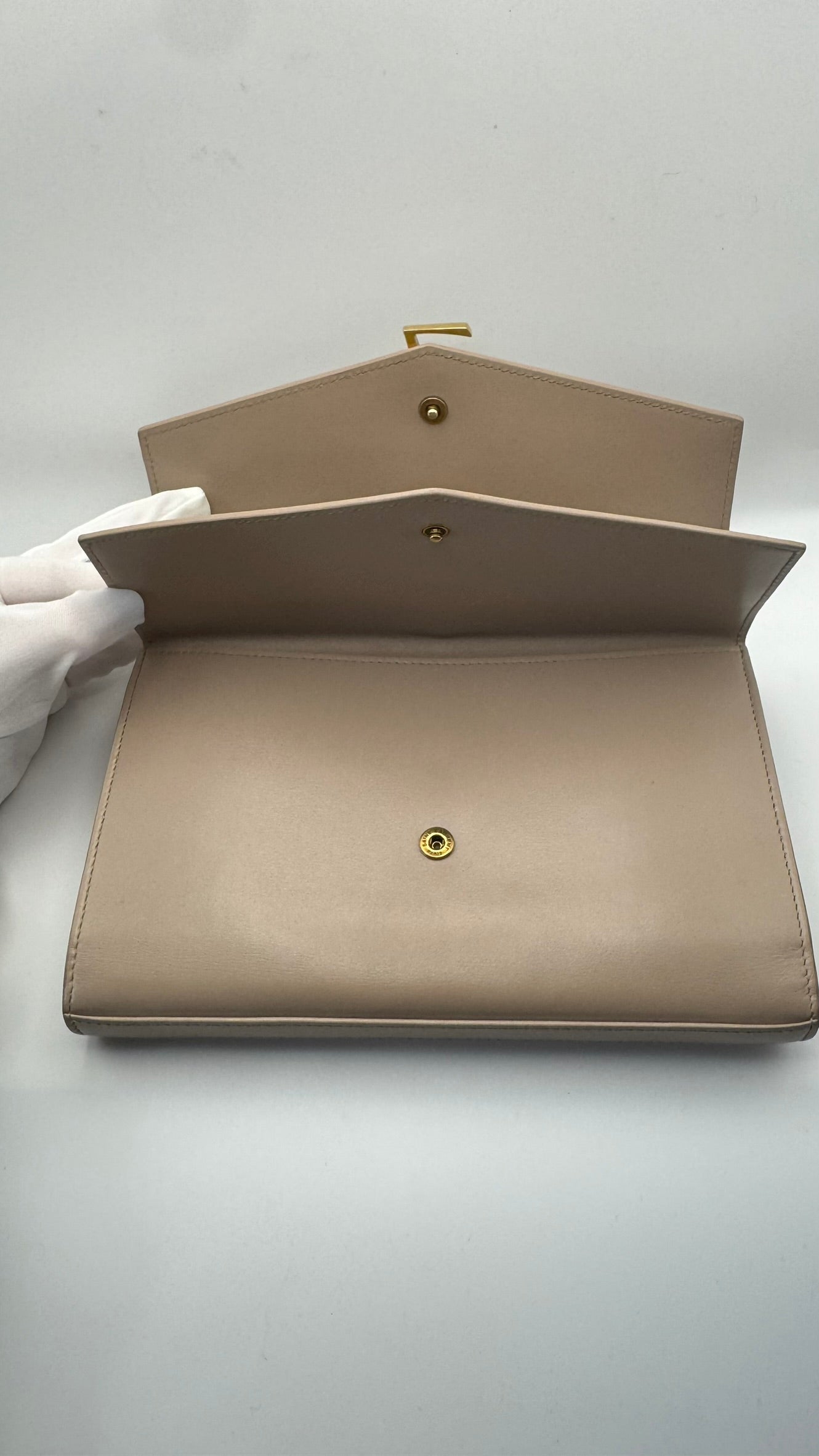 Saint Laurent YSL Envelope Chain Wallet WOC – Taupe