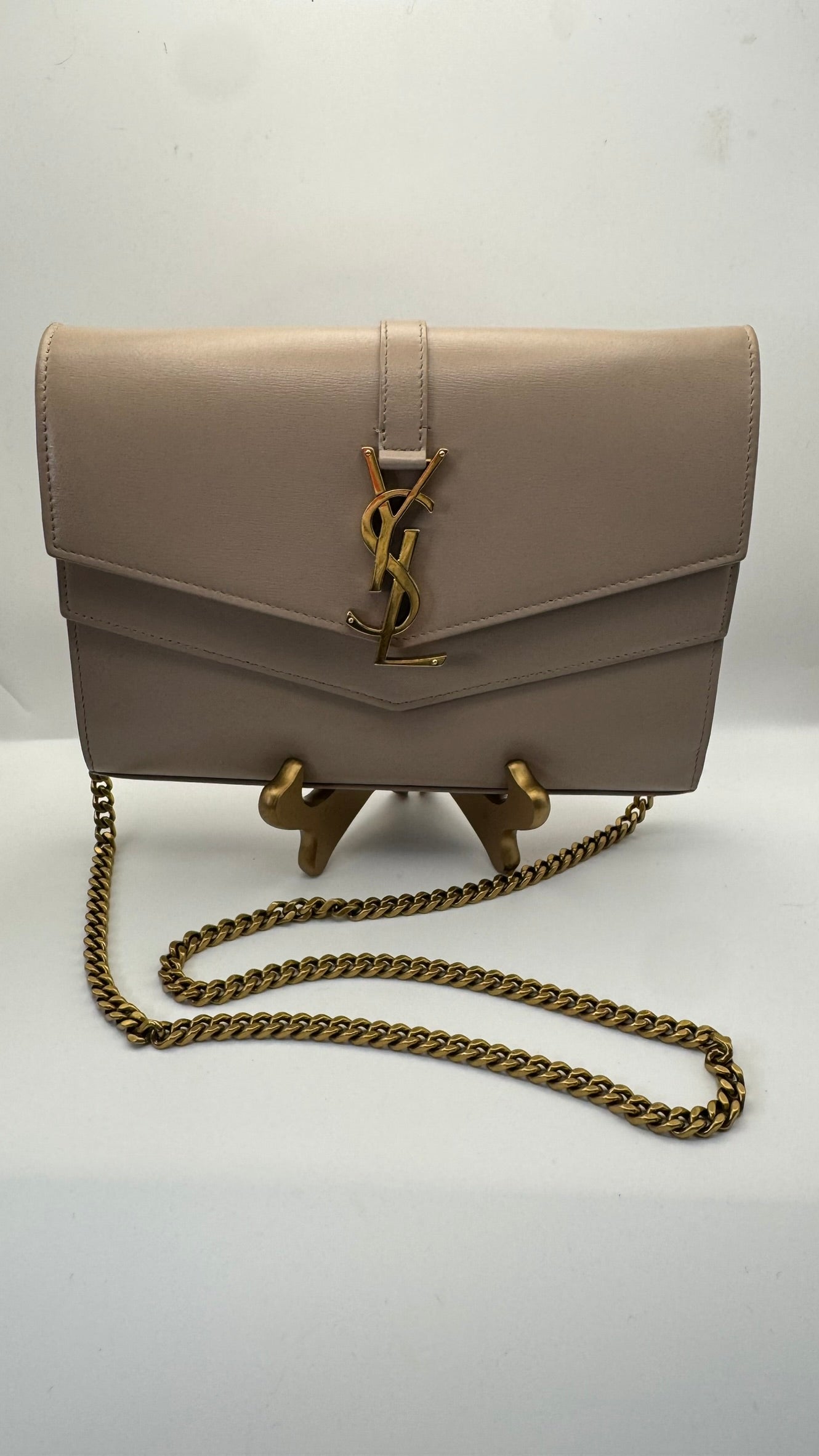 Saint Laurent YSL Envelope Chain Wallet WOC – Taupe