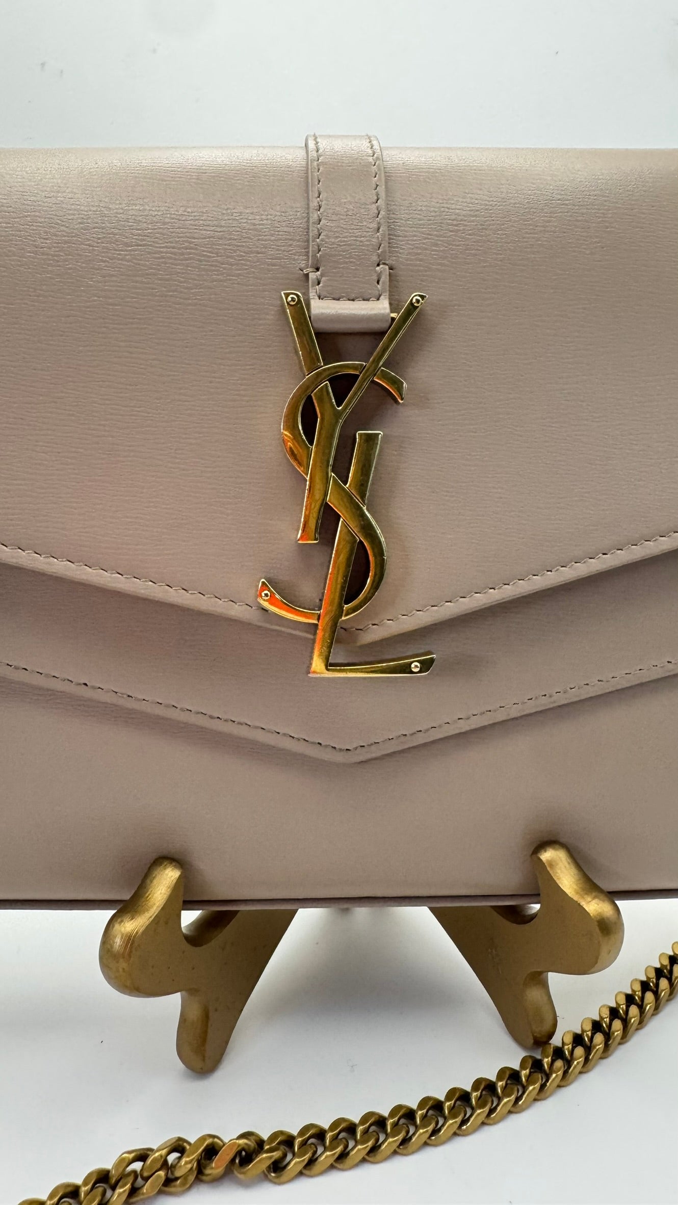 Saint Laurent YSL Envelope Chain Wallet WOC – Taupe